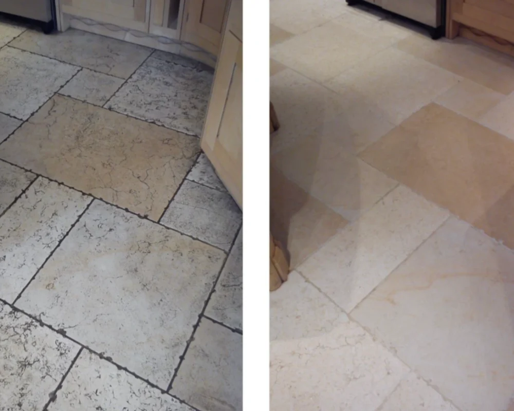 Carrelage maison décapé et nettoyé avant après