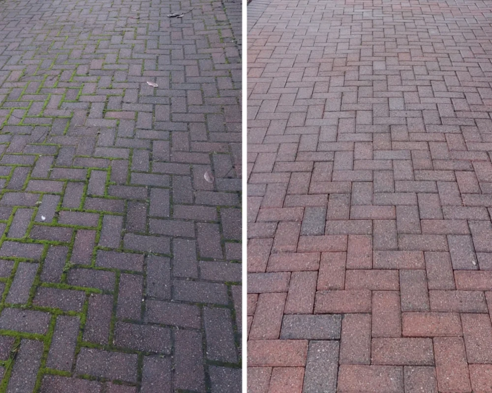 Décapage sol pavé extérieur avant après