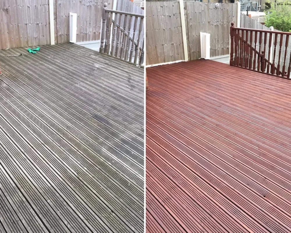 Remise en état terrasse bois avant après