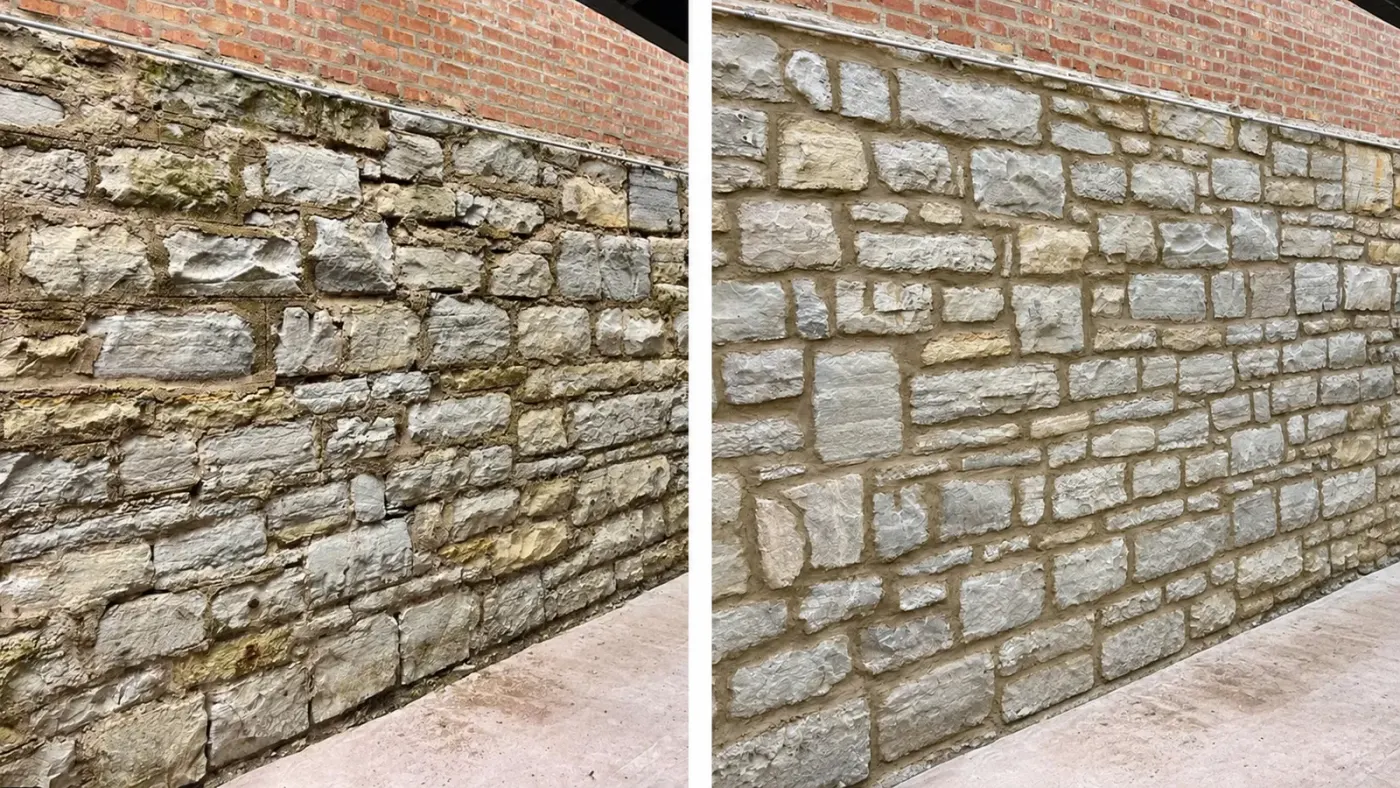 Rejointoiement d'un mur en pierre à Balma, avant et après